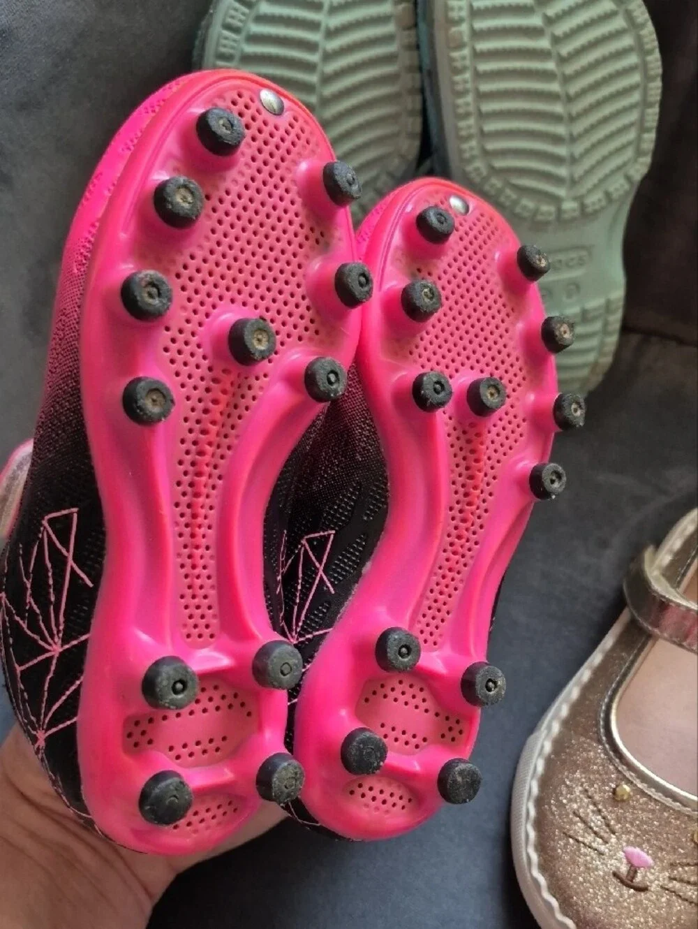 Bundle of Size 8 toddler girls -- SIX (6) pairs of shoes - CROCS, MARY JANES